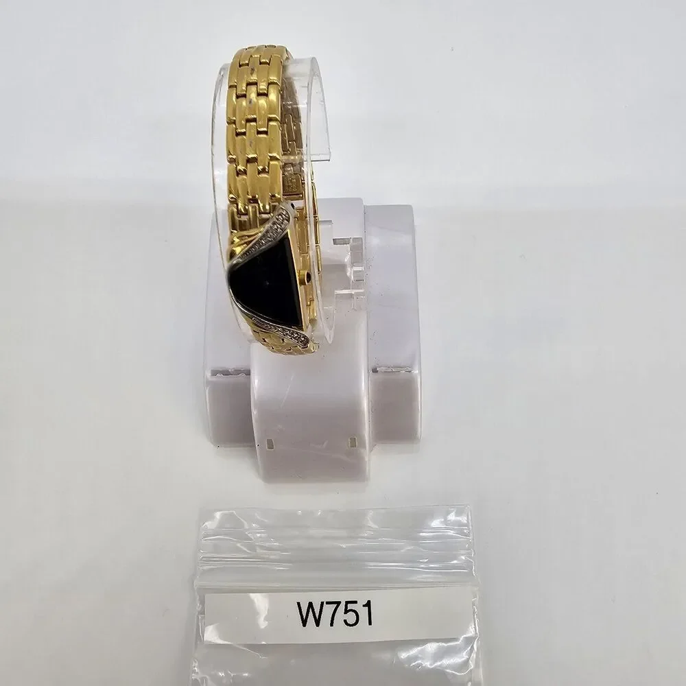 VTG Seiko Half Moon 14MM Women's Watch Black Dial Gold Tone Diamonds 6